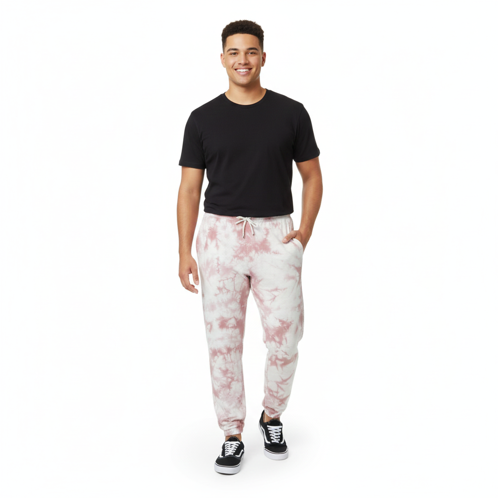 Fleece Sweatpants Joggers Rose Crush Pink and White Tie-Dye