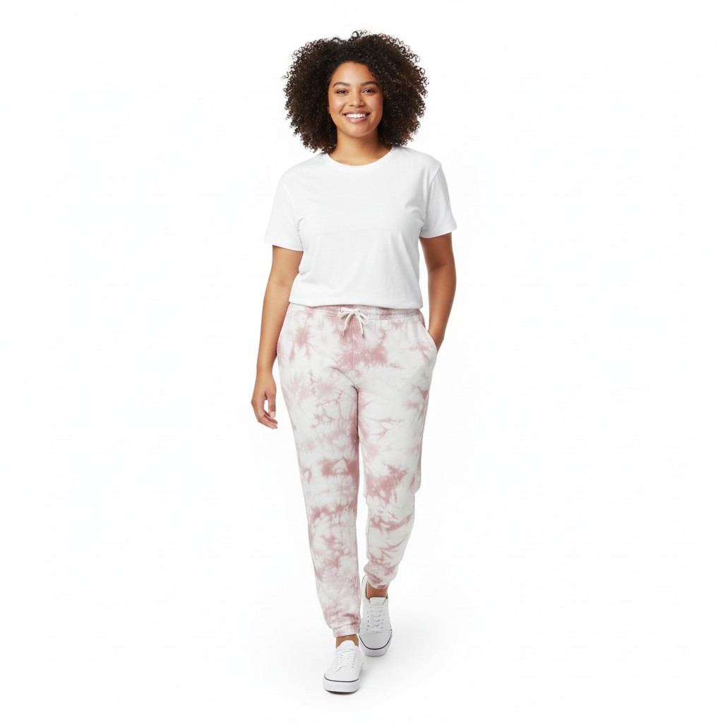 Fleece Sweatpants Joggers Rose Crush Pink and White Tie-Dye