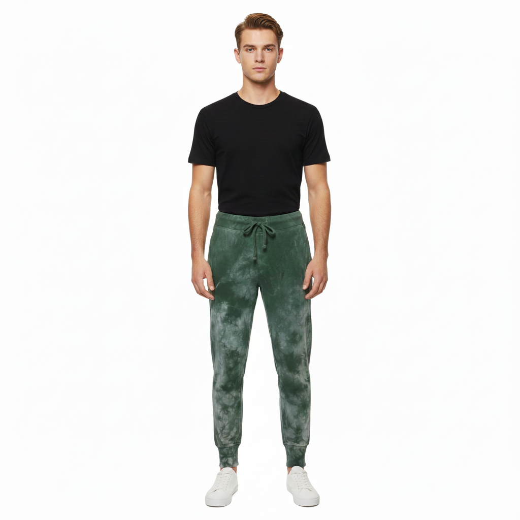 Fleece Sweatpants Joggers Hunter Green Tie-Dye