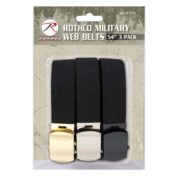 54 Inch Military Web Belts in 3 Pack