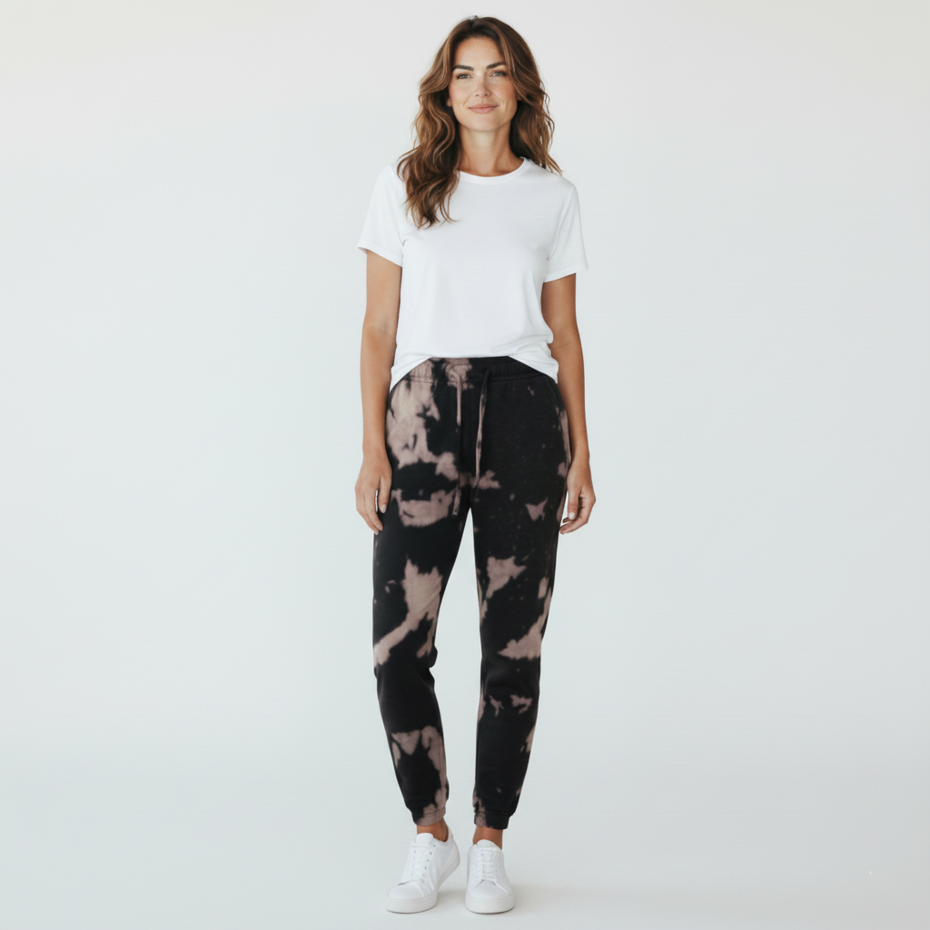 Fleece Bleach Wash Sweatpants Joggers Anubis Black and Grey Tie-Dye *Limited*