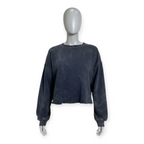 Fleece Cropped Raw Hem Crewneck Sweatshirt Black Mineral Wash *Limited*