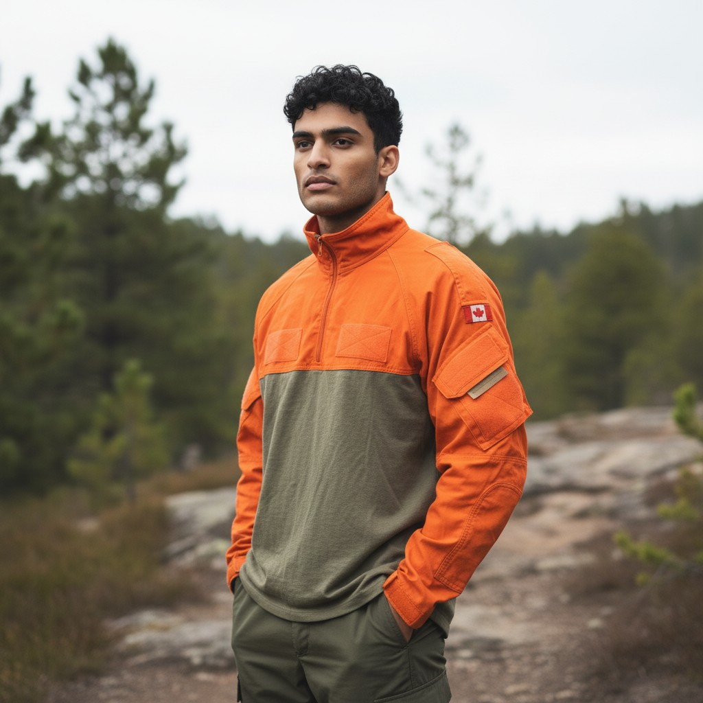 Canadian Forces SARTech Search and Rescue 1/4 Zip Pullover Sweater / Orange and Tan / Issued