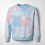 Fleece Blended Crewneck Sweatshirt Coral Dream Pink and Blue Tie Dye