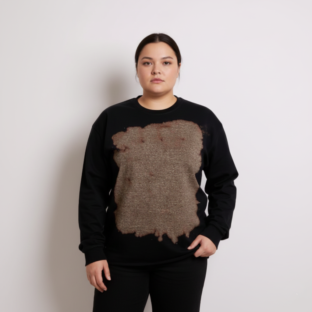 Fleece Bleach Wash Crewneck Sweatshirt Giza Black and Tan Tie Dye *Limited*