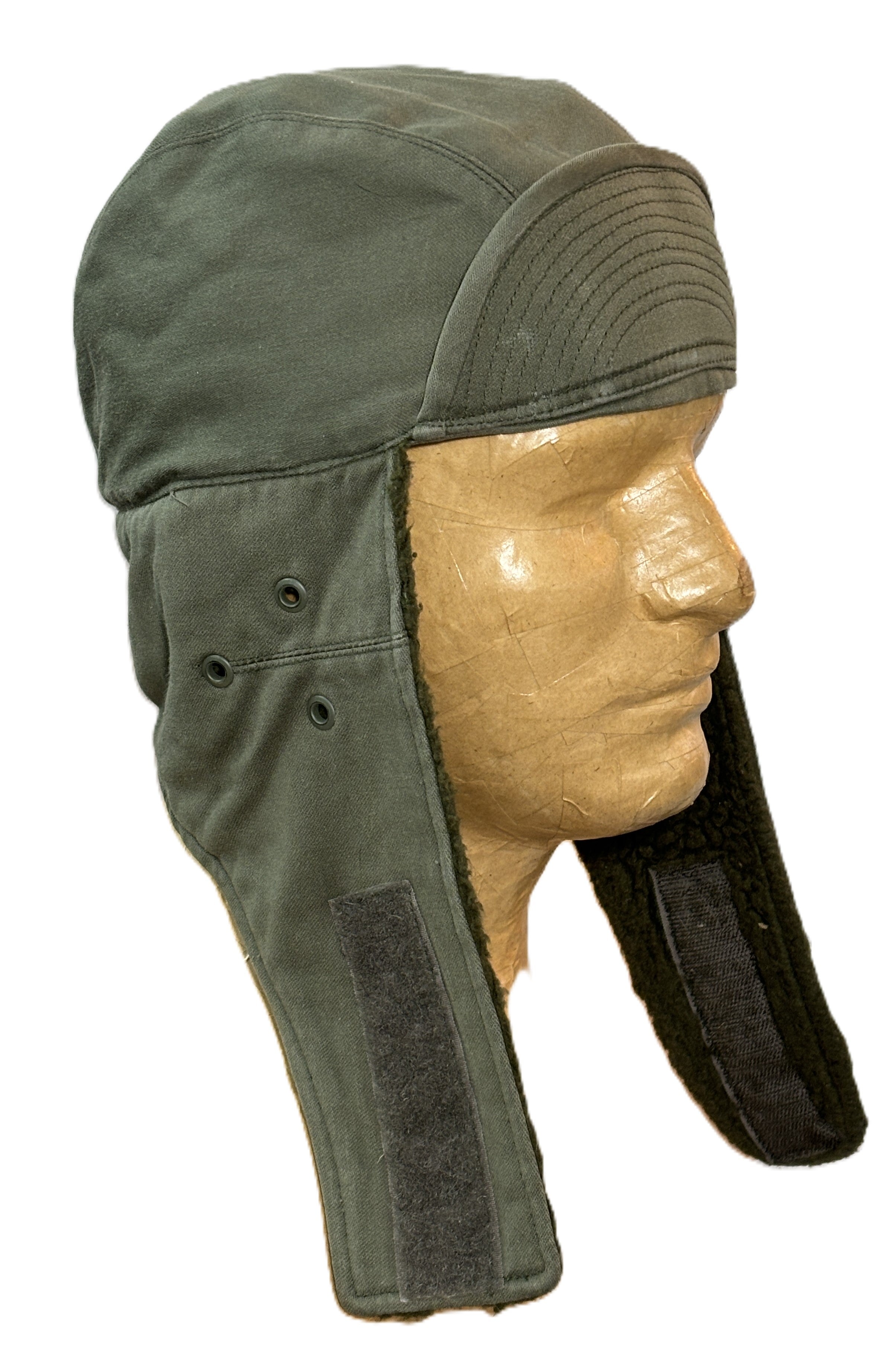 Vintage Paul Boye French Olive Green Winter Pile Cap Hat