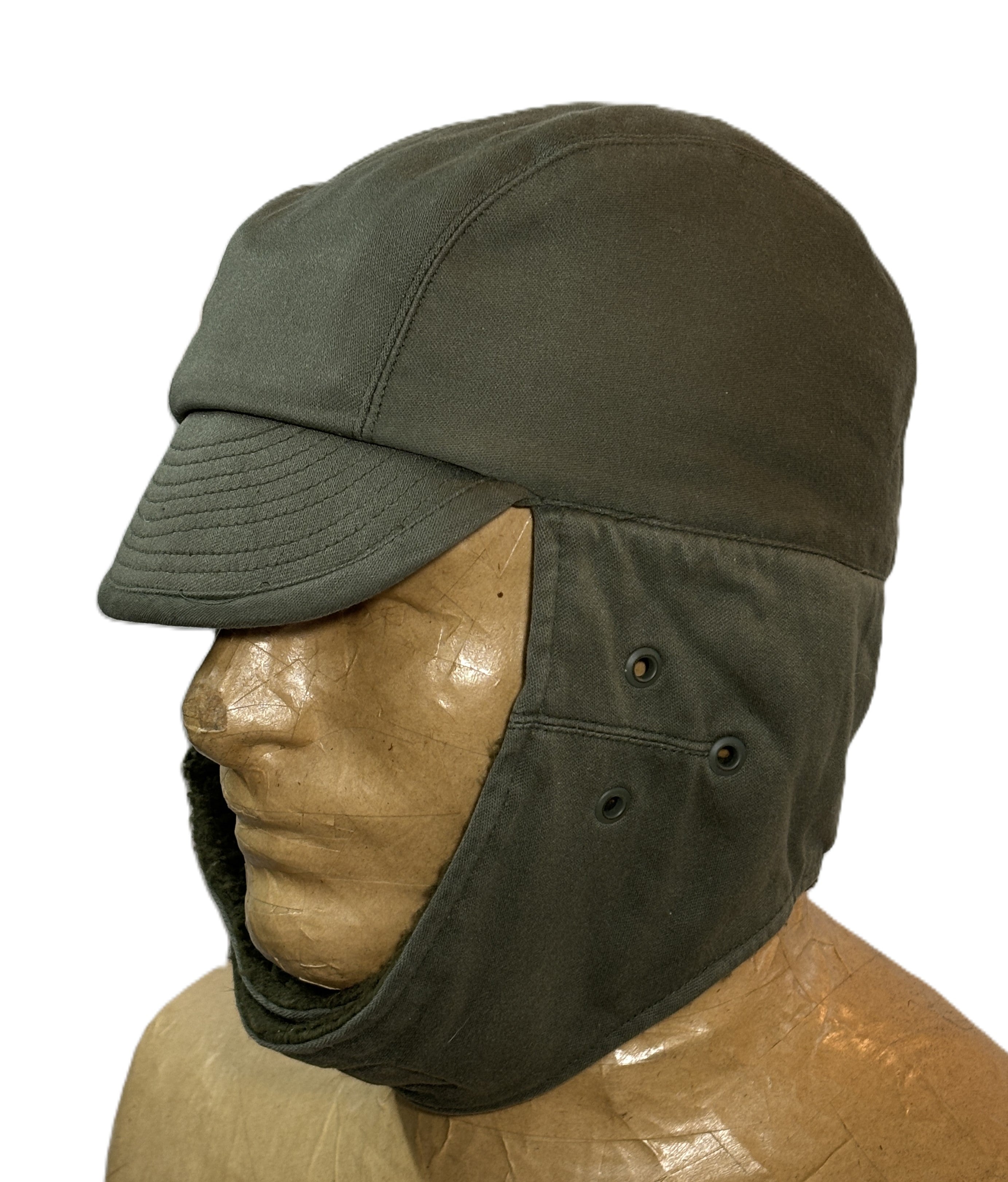 Vintage Paul Boye French Olive Green Winter Pile Cap Hat