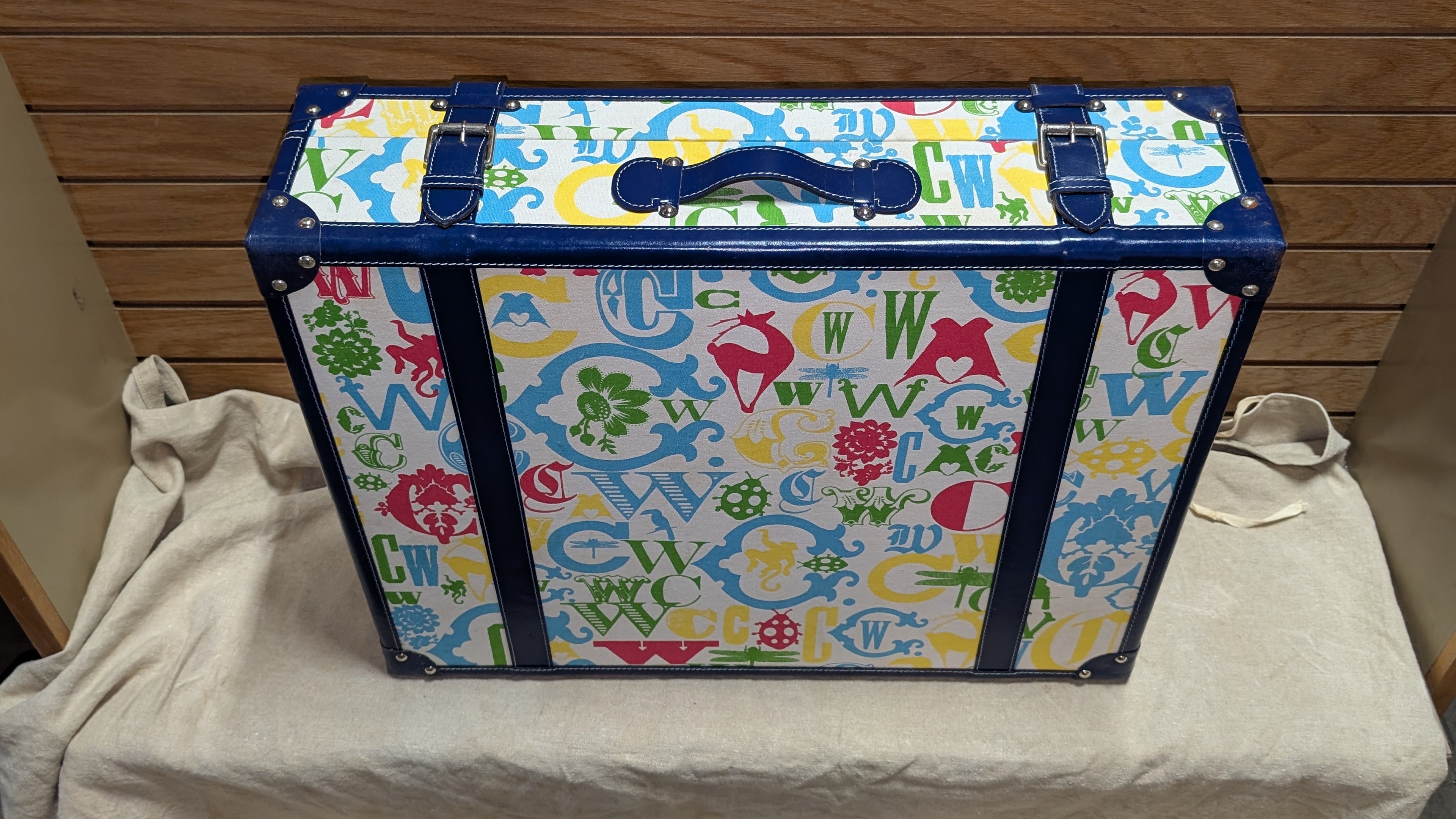C. Wonder Whimsical Blue and White Decorative Retro Luggage
