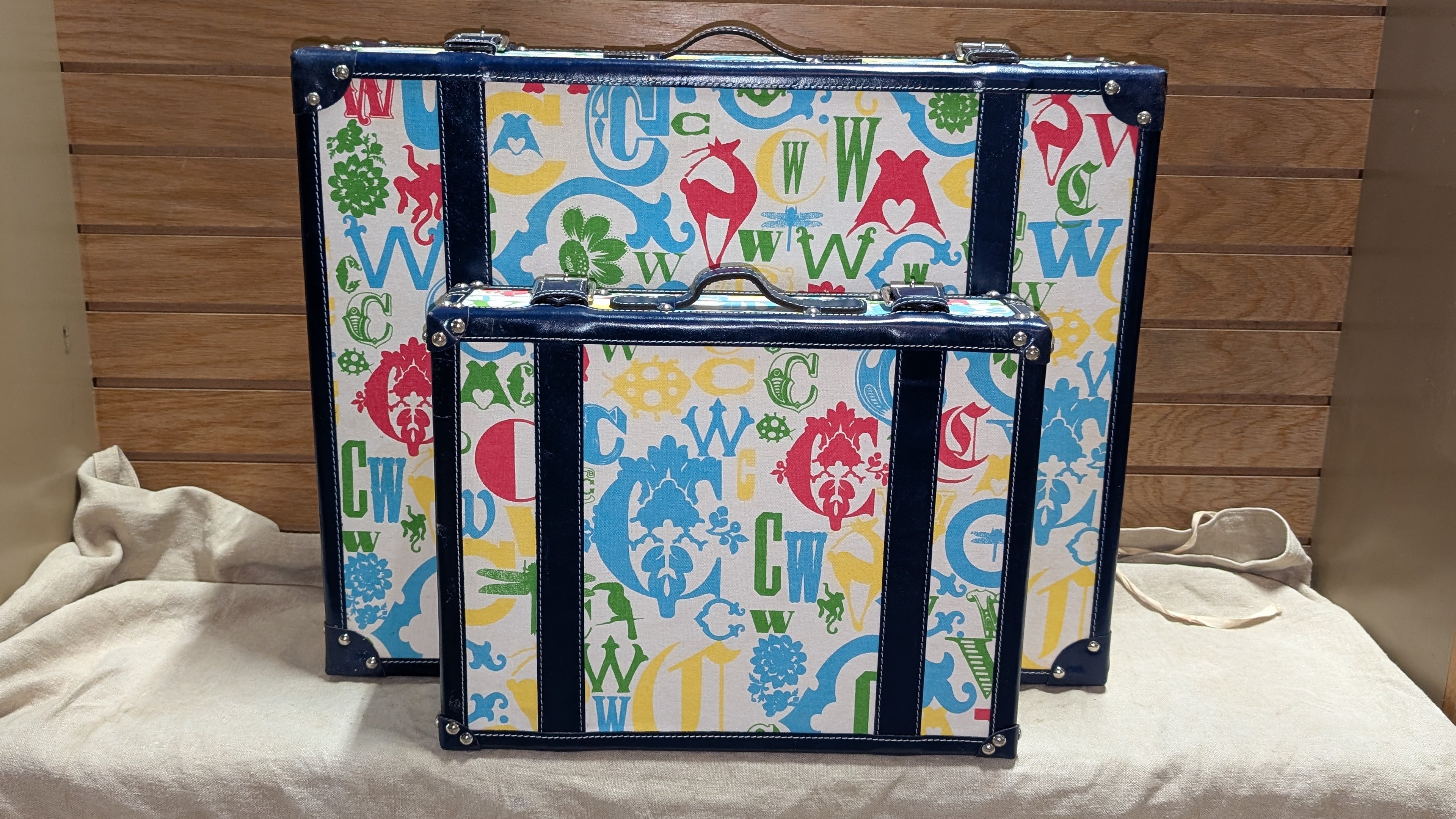 C. Wonder Whimsical Blue and White Decorative Retro Luggage