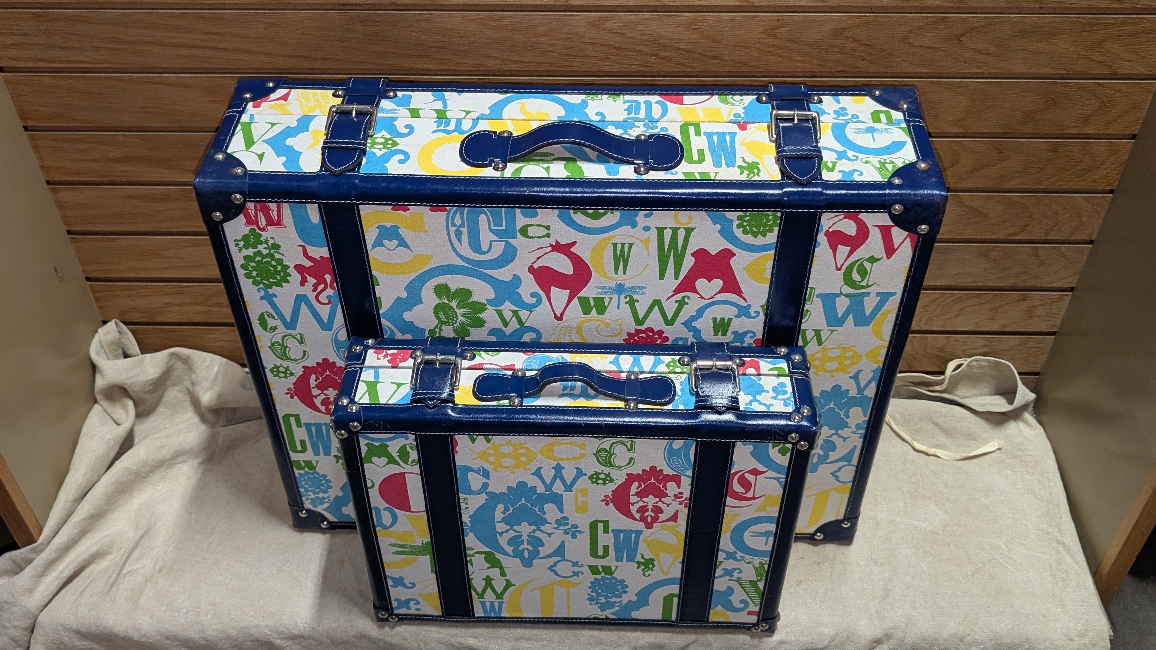 C. Wonder Whimsical Blue and White Decorative Retro Luggage