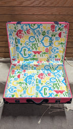 C Wonder Persimmon and Navy Canvas Decorative Retro Luggage
