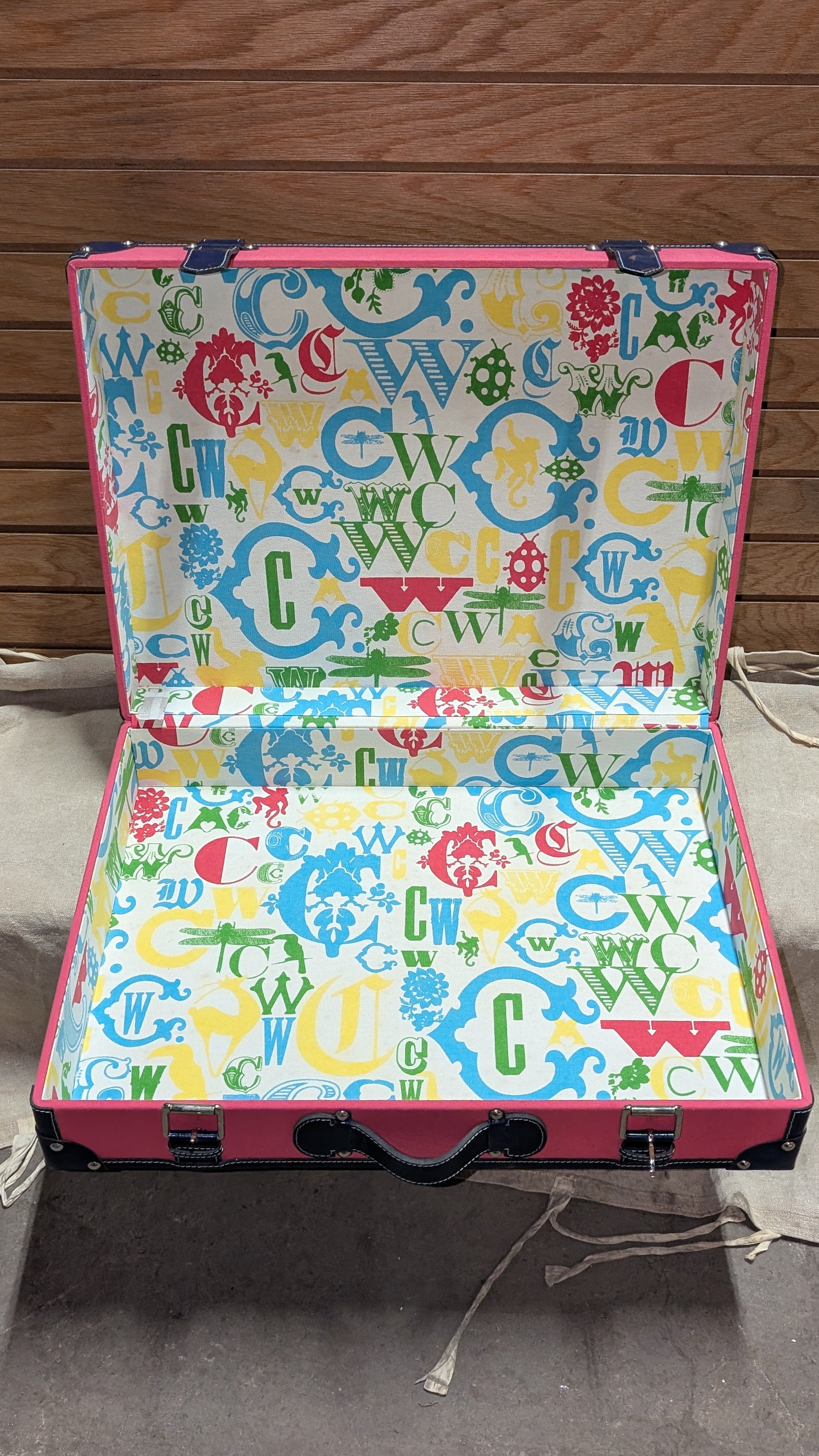 C Wonder Persimmon and Navy Canvas Decorative Retro Luggage