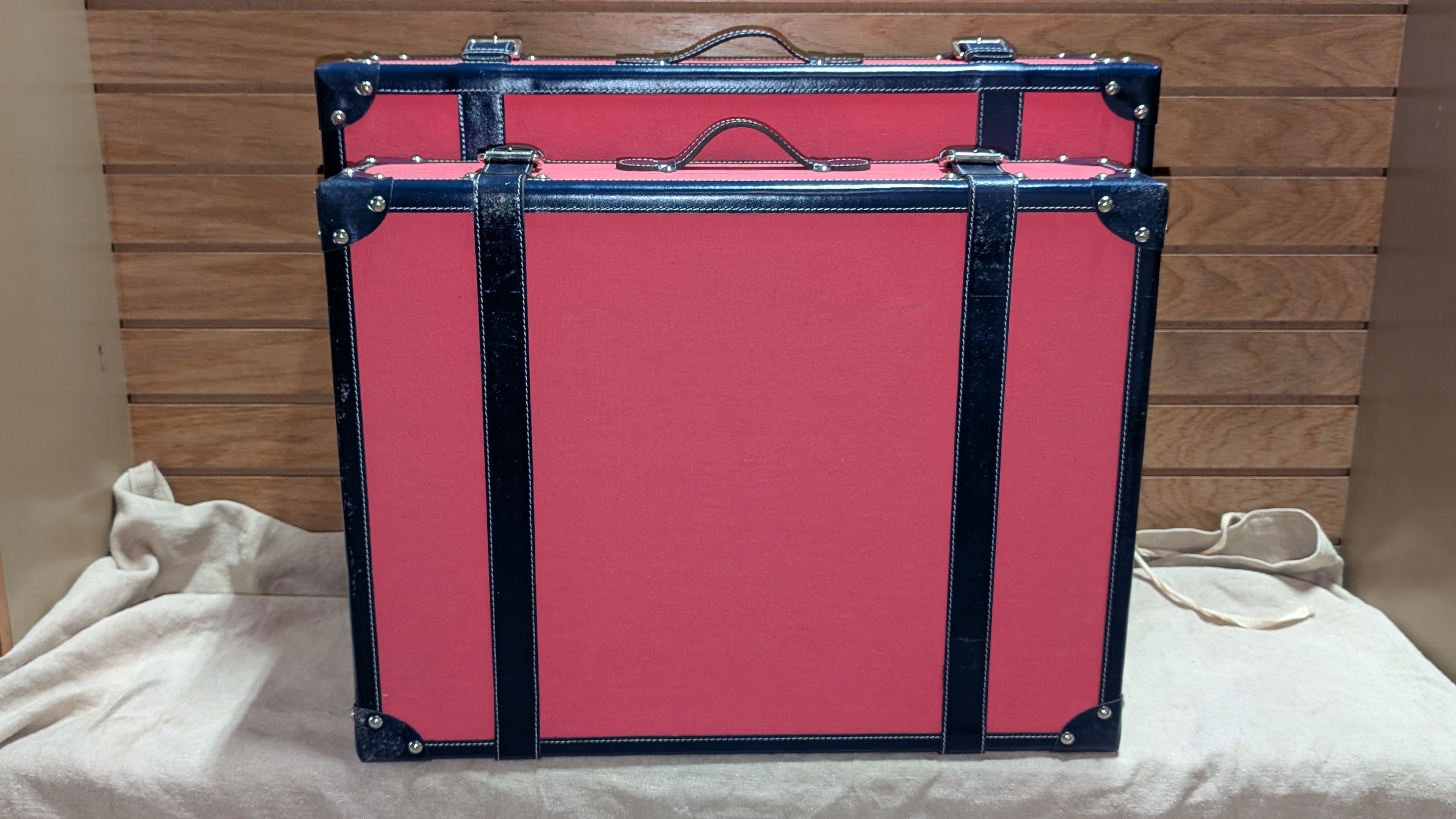 C Wonder Persimmon and Navy Canvas Decorative Retro Luggage