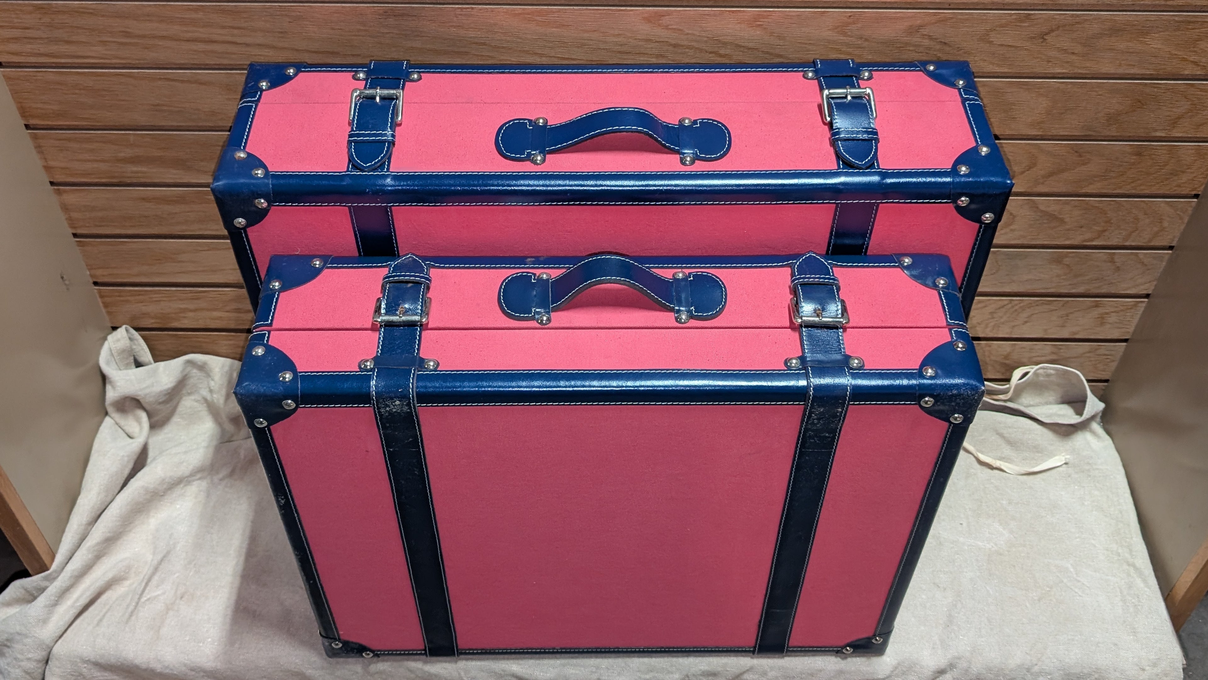 C Wonder Persimmon and Navy Canvas Decorative Retro Luggage