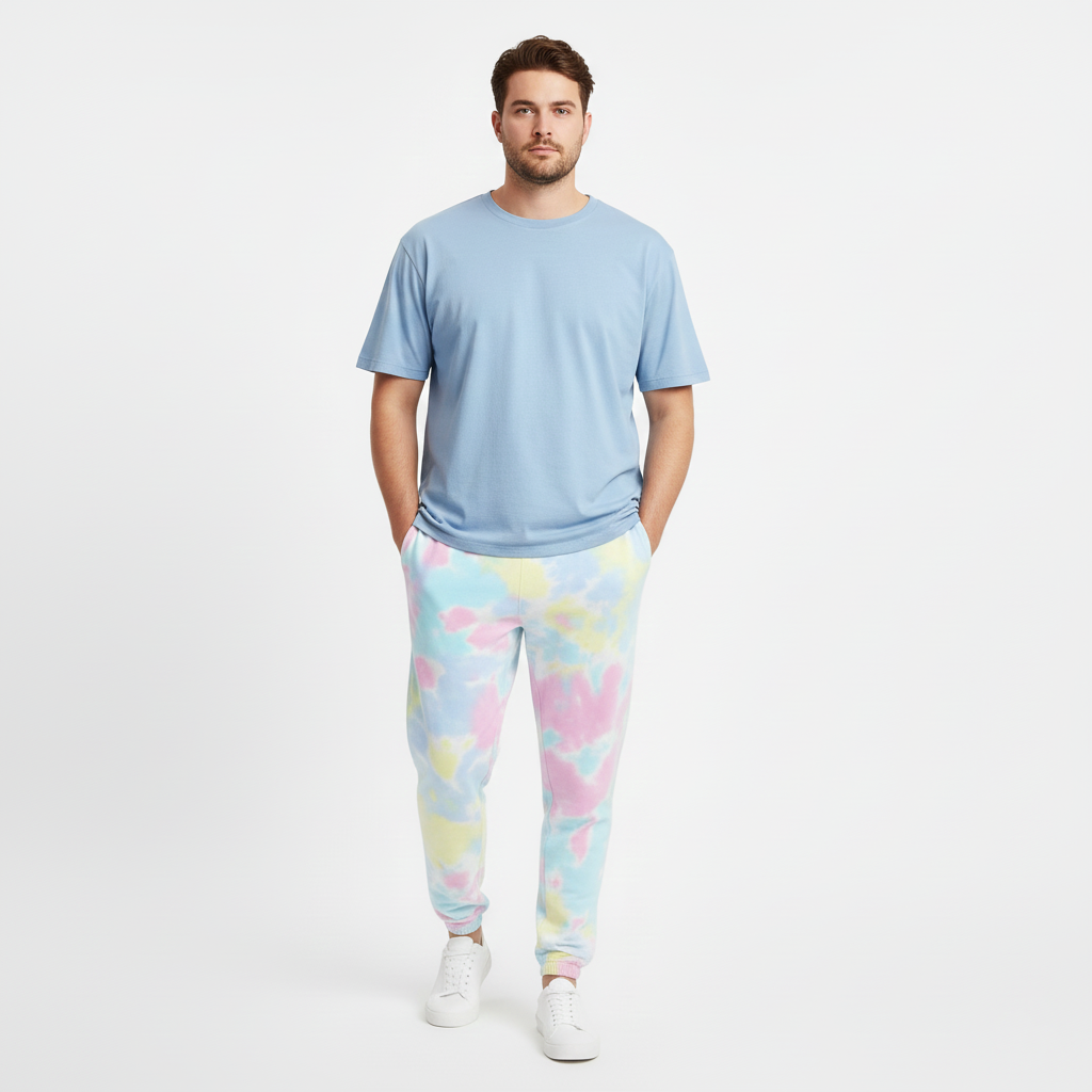 Fleece Dream Sweatpants Joggers Pastel Rainbow Pink, Blue, Purple and Yellow Tie-Dye