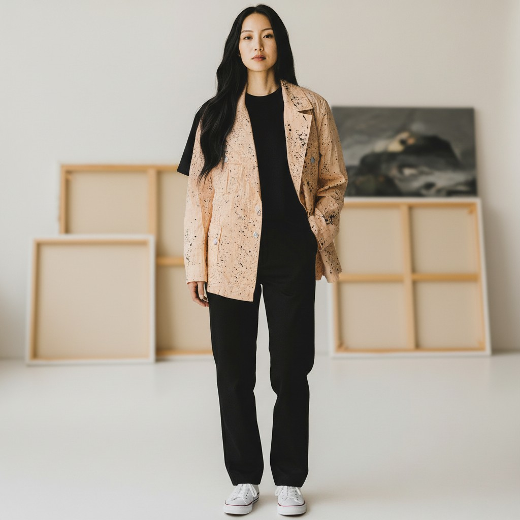 Upcycled Hand Panted East German Military Blazer/ Peach Storm Ritter Cool People (NYC)