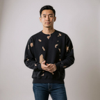 Fleece Bleach Wash Crewneck Sweatshirt Gobi Black and Tan Tie Dye *Limited*