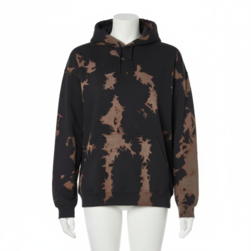 Fleece Bleach Wash Hoodie Gobi Black and and Tan Tie Dye *Limited*