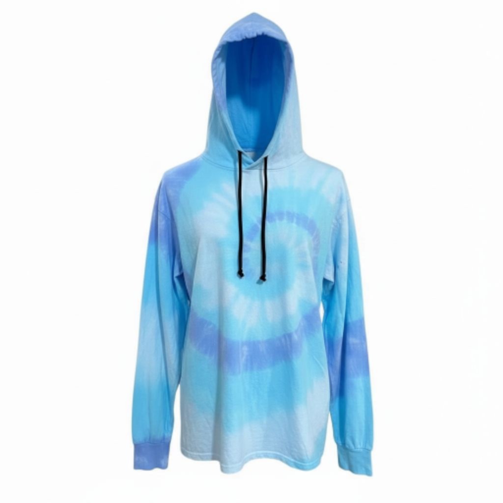 Long Sleeve T-Shirt Hoodie Pullover Wild Flower Blue Tie Dye