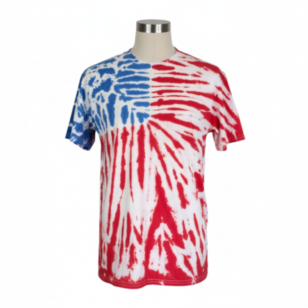 Preshrunk Cotton Americana Tie-Dye T-Shirt Fantastic Flag Red White and Blue