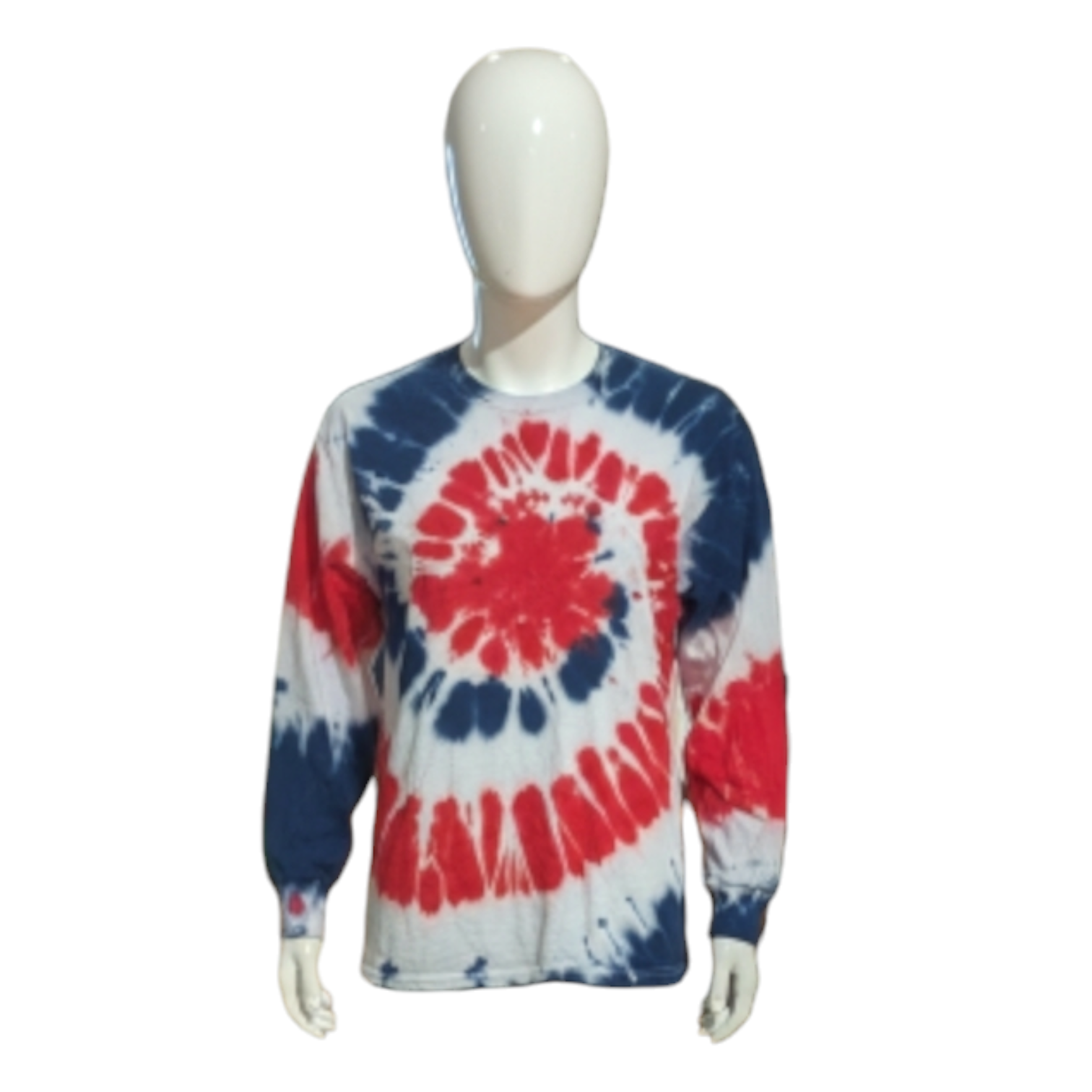 Preshrunk Cotton Americana Tie-Dye Long Sleeve T-Shirt Spiral USA Red White and Blue