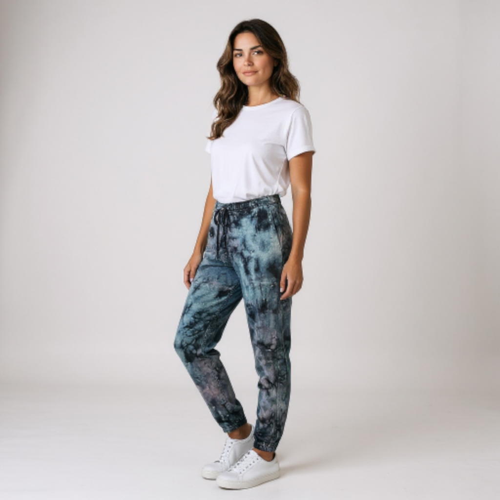 Fleece Sweatpants Joggers Pacific Black, Teal, and Pink Tie-Dye