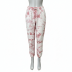 Fleece Sweatpants Joggers Rose Crush Pink and White Tie-Dye