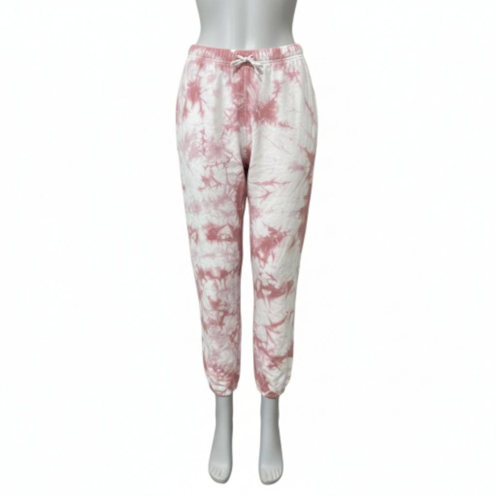 Fleece Sweatpants Joggers Rose Crush Pink and White Tie-Dye