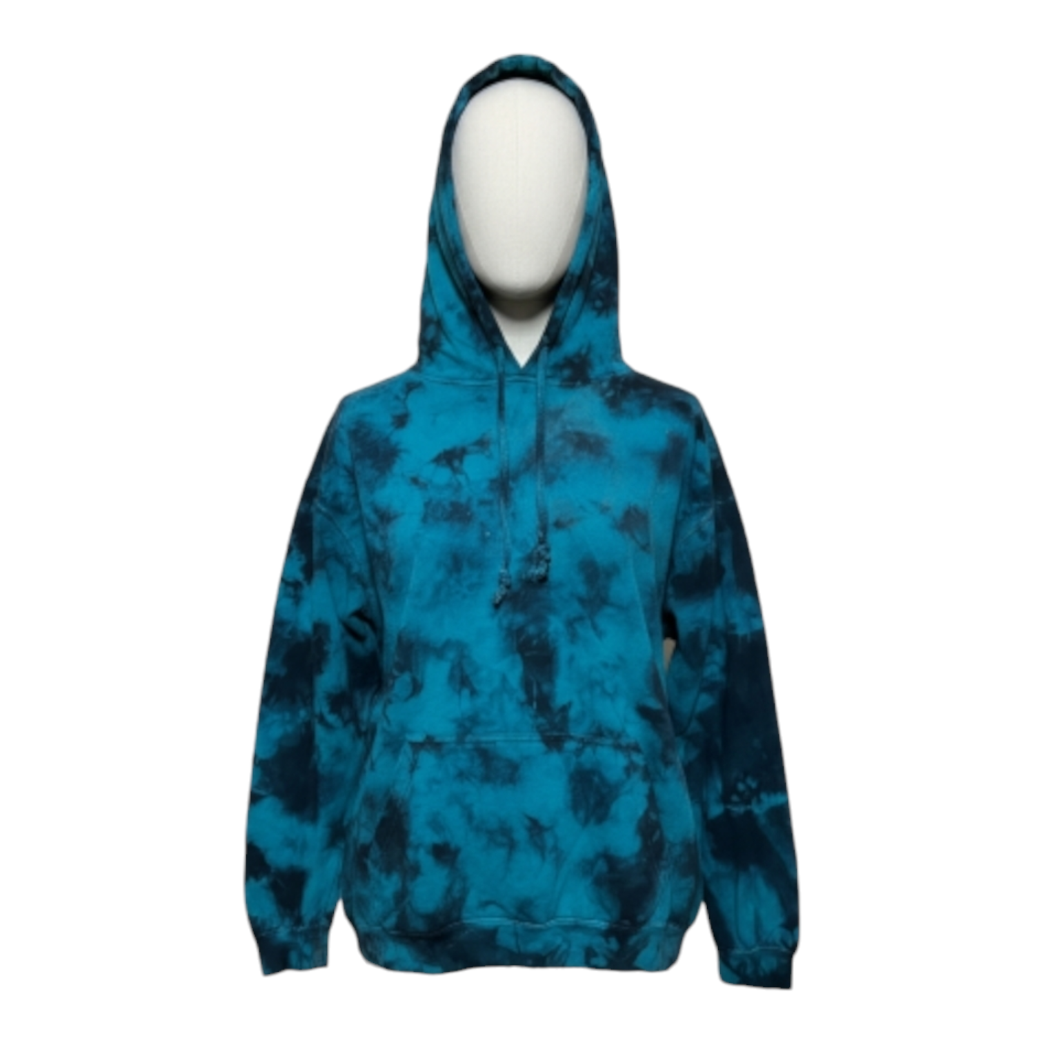 Fleece Hoodie Black and Teal Crystal Tie-Dye