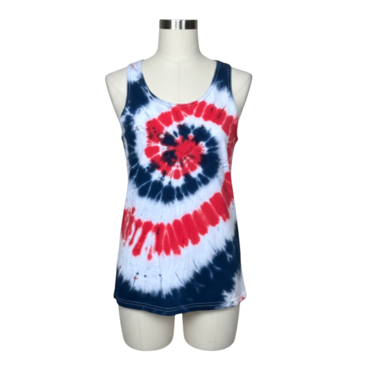 Preshrunk Cotton Tank Top Vest Americana Red White and Blue Swirl Tie-Dye