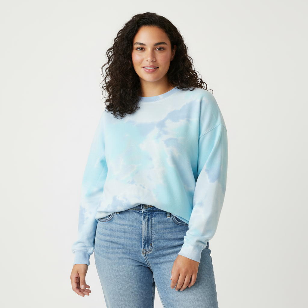 Fleece Blended Crewneck Sweatshirt Turquoise Dream Blue Tie Dye