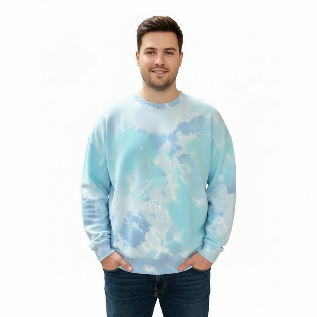 Fleece Blended Crewneck Sweatshirt Turquoise Dream Blue Tie Dye