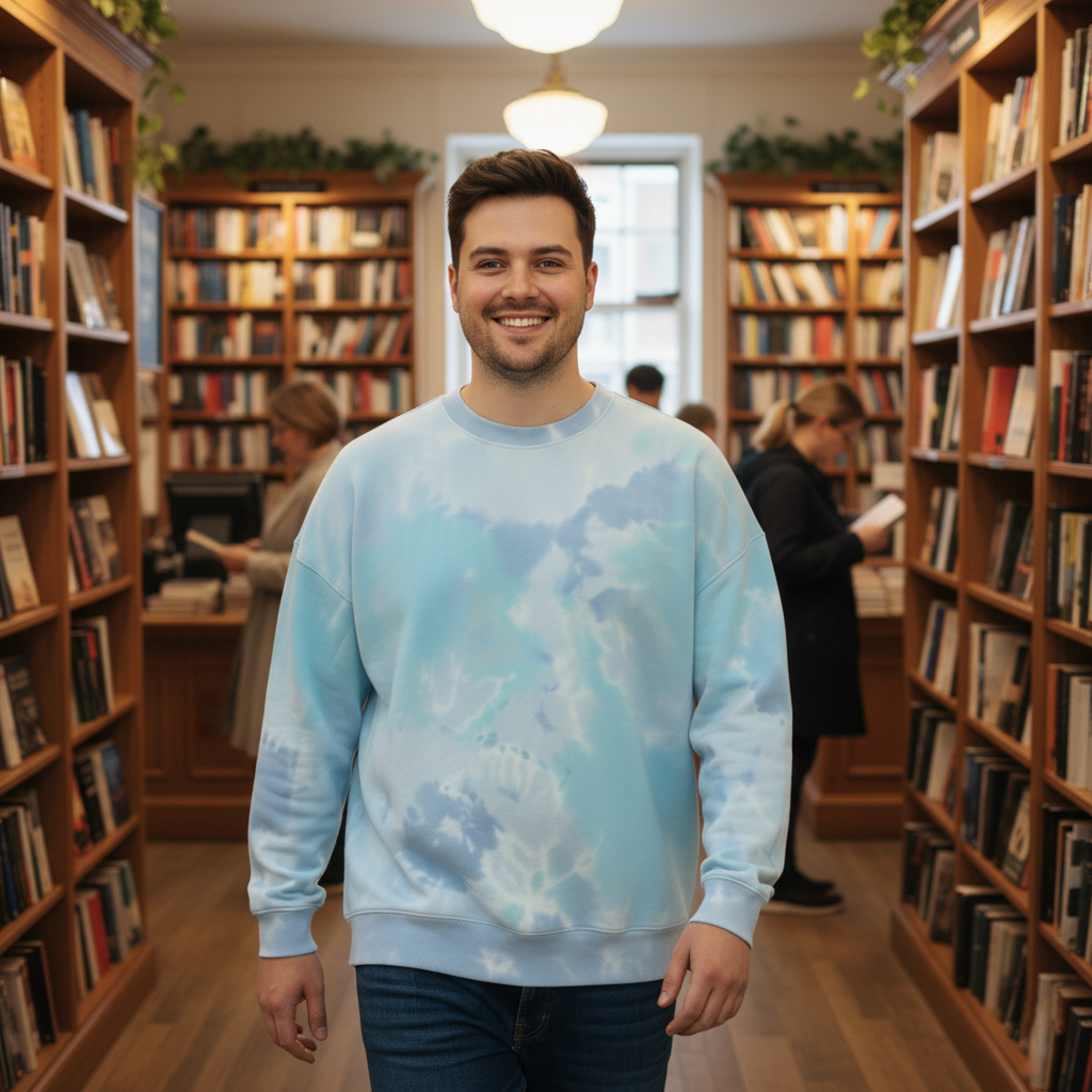 Fleece Blended Crewneck Sweatshirt Turquoise Dream Blue Tie Dye