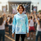 Fleece Blended Hoodie Turquoise Dream Blue Tie Dye