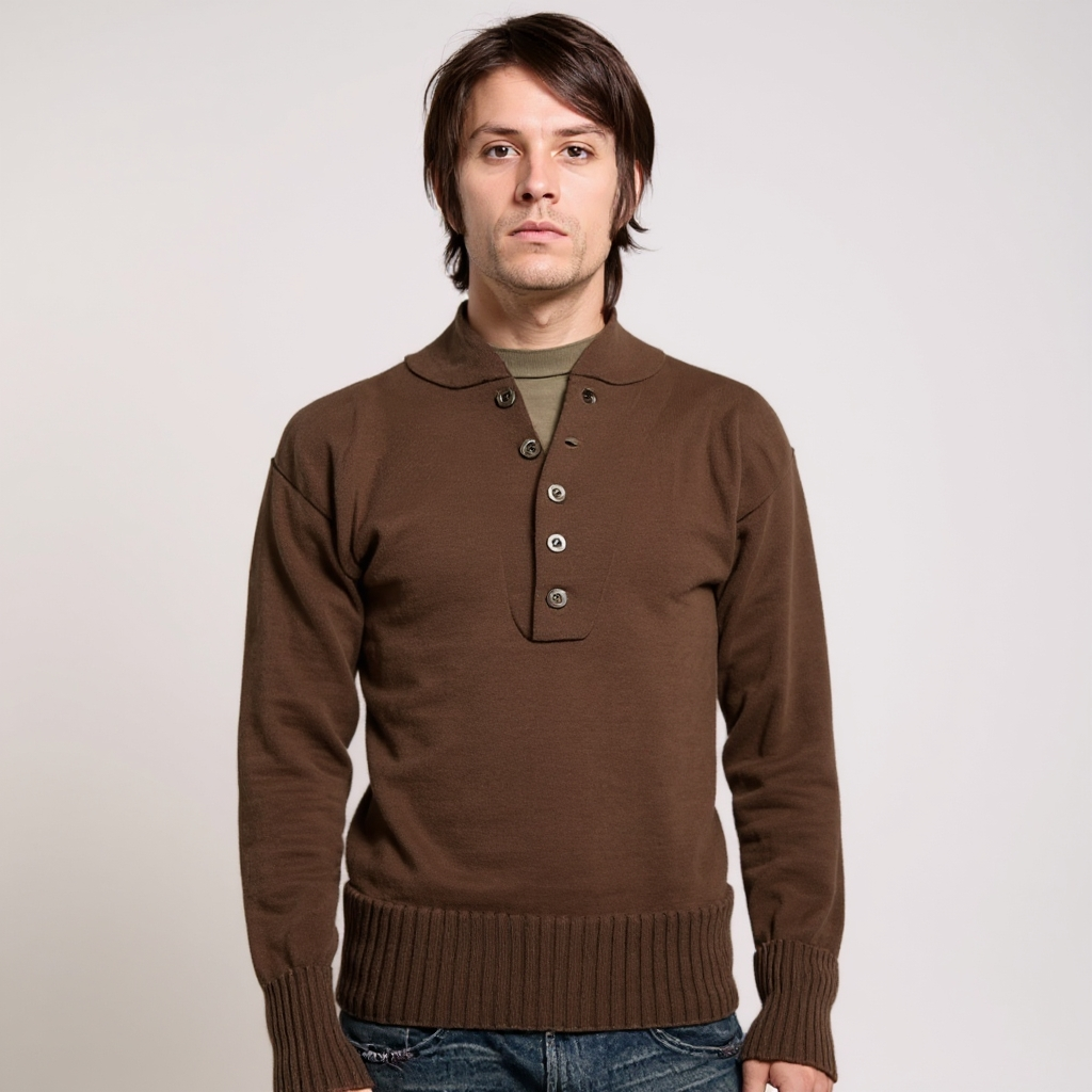 Vintage US GI 5 Button Jeep Sweater / Brown *REAL DEAL*