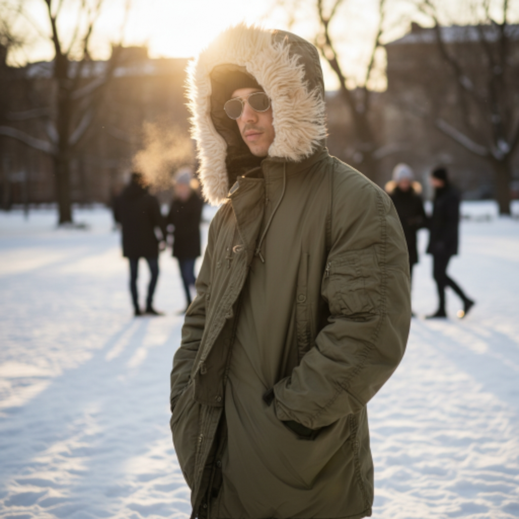 Vintage US GI Military N3B Arctic Snorkel Parka with Fur Trim Hood