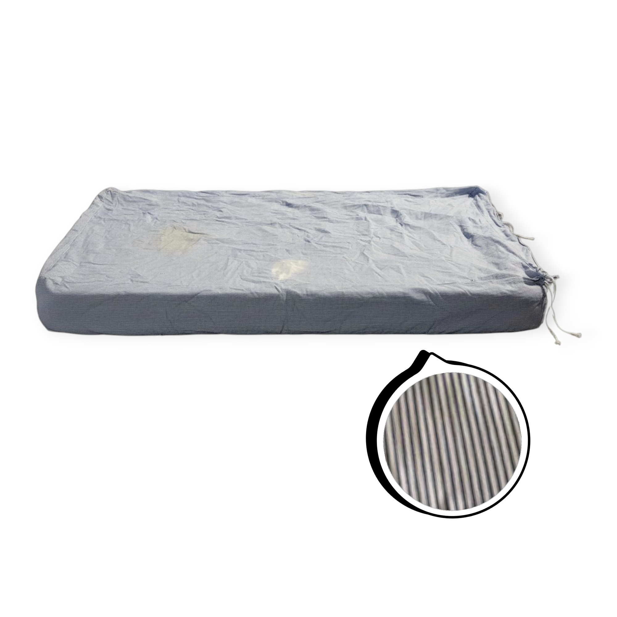 Gray mattress cover with a close-up of the texture on a white background