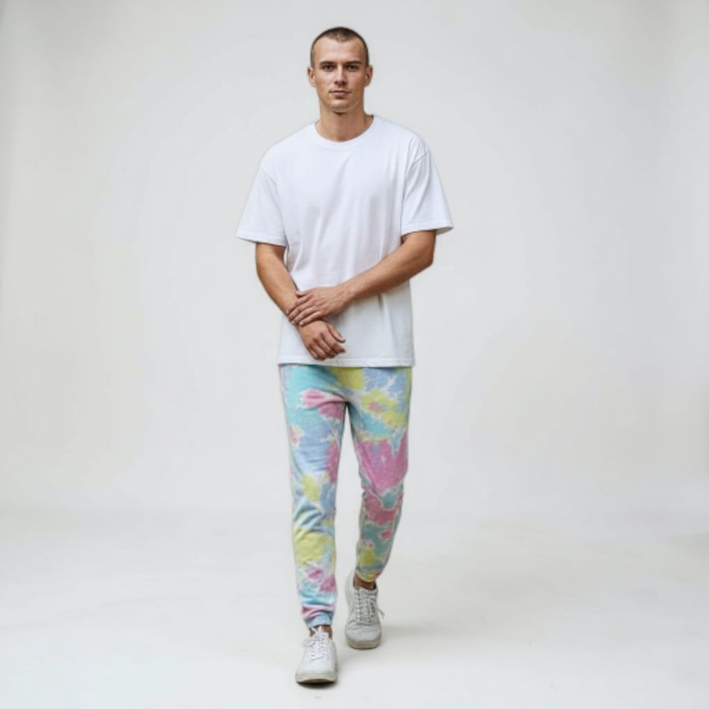 Fleece Dream Sweatpants Joggers Pastel Rainbow Pink, Blue, Purple and Yellow Tie-Dye