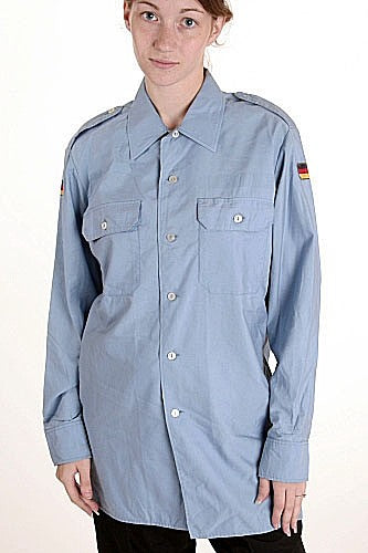 West German Navy Long Sleeve Blue Dress Shirt Blue / Very Good / 4