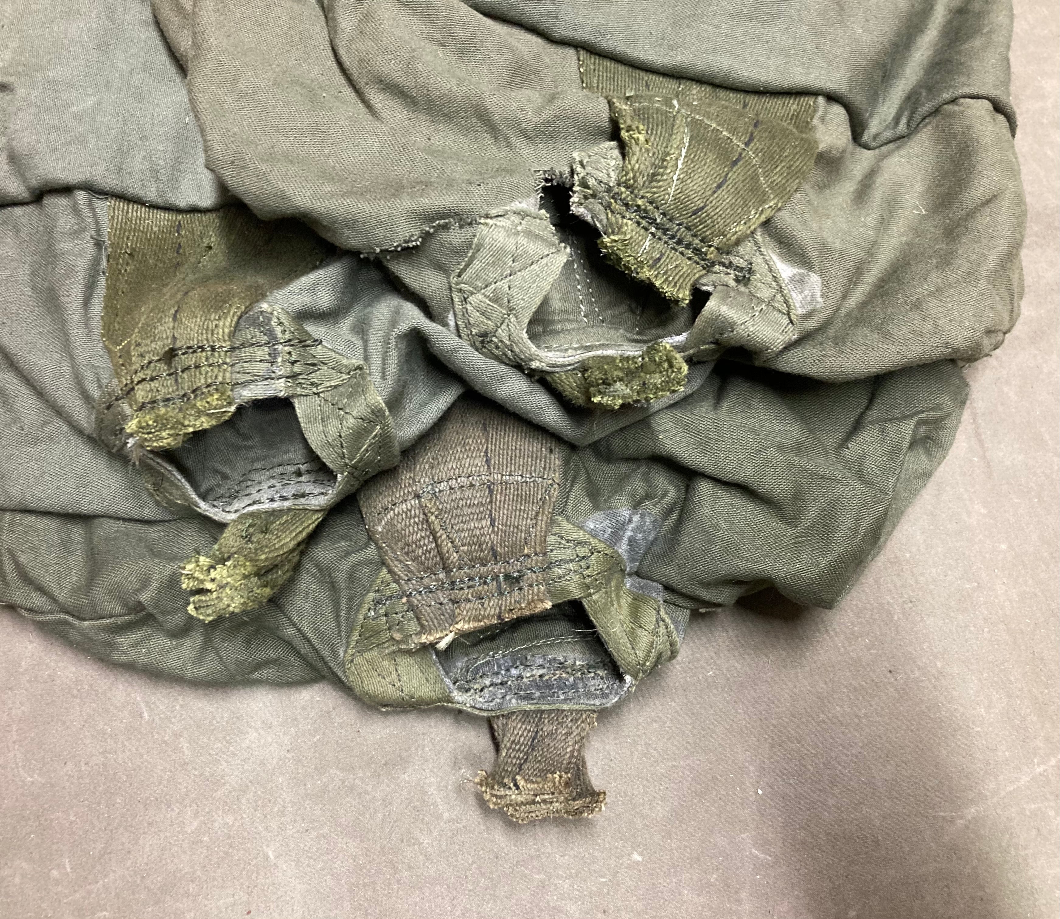 Vintage US Military Parachute Deployment Bag and Static Line and Hook