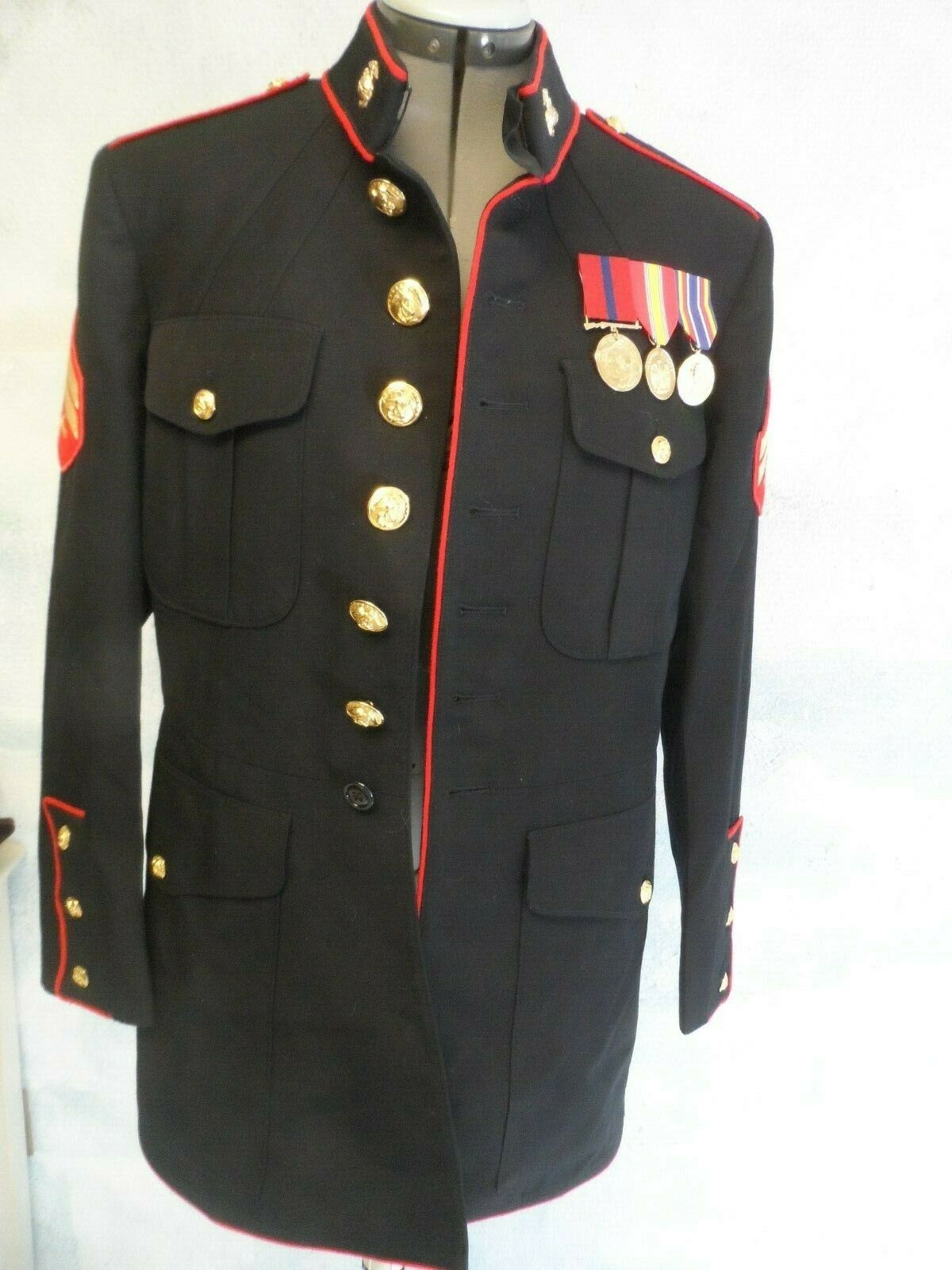 Authentic 43l Rare USMC Dress Blue Lance Corporal Jacket with 3 Medals