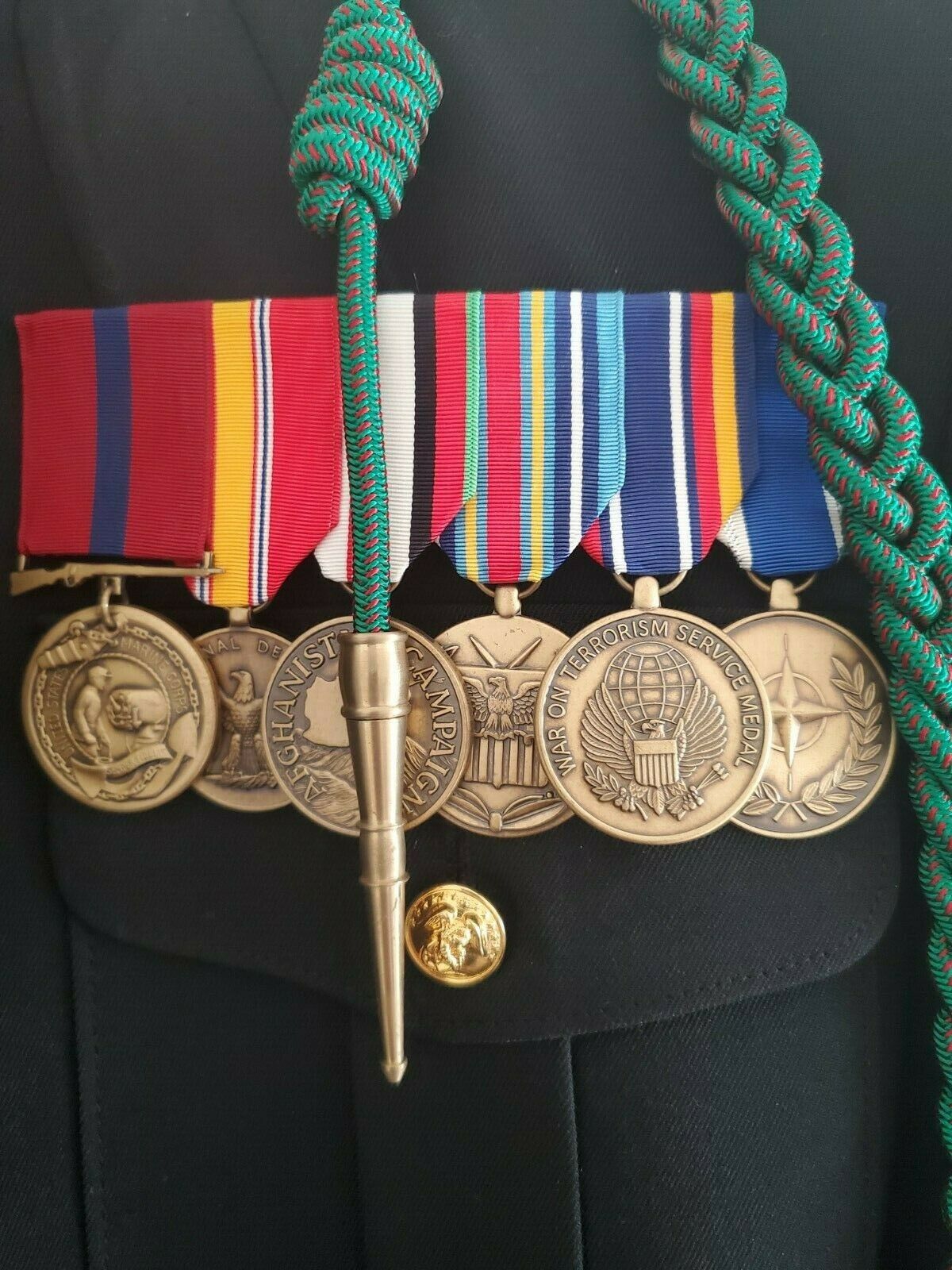 Authentic 43L Very Rare USMC Lance Corporal Dress Blue Jacket w/ Ribbons & Belt Authentic 43L Very Rare USMC Lance Corporal Dress Blue Jacket w/ Ribbons & Belt